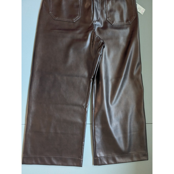NWT Maeve The Colette Cropped Wide-Leg Faux Leather Pants Sz 29P Brown #7E505 - Picture 5 of 11